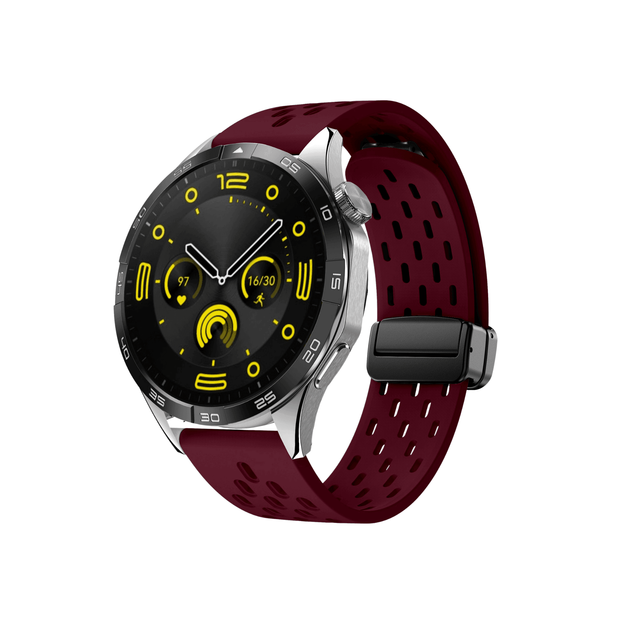 Smartwatch mit Active Plus Armband in Bordeaux – stilvoller Look mit perforierter Oberfläche für maximale Belüftung